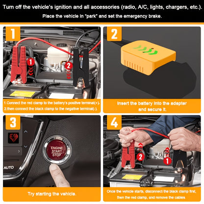 0.98Ft//6.56Ft Car Jump Starter Cable with Adapter, Suitable for Dewalt 18V/20V DCB Battery Starter, Portable Car Battery Pack, ABS Material, Battery Not Included