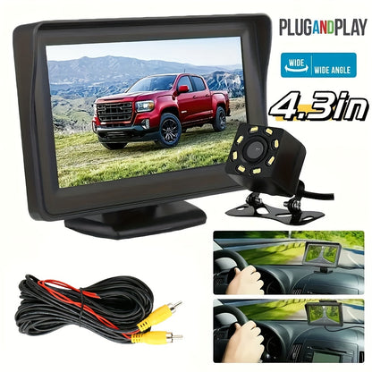 8 LED HD Reversing Camera Kit with 4.3 Inch Monitor | Backup Camera Car Rearview Mirror HD Parking System Night Vision, Wide Angle Lens, USB Charging, Video Resolution, No Battery - Perfect for Cars, Pickups, SUVs