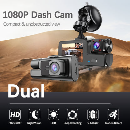 Dash Cam for Car FHD1080P 2 Channels Camera 360 Dash Cam Car DVR 170° Large Wide Angle Car Recorder Super Night Vision Loop Recording G-Sensor Tachograph Dashboard Camera