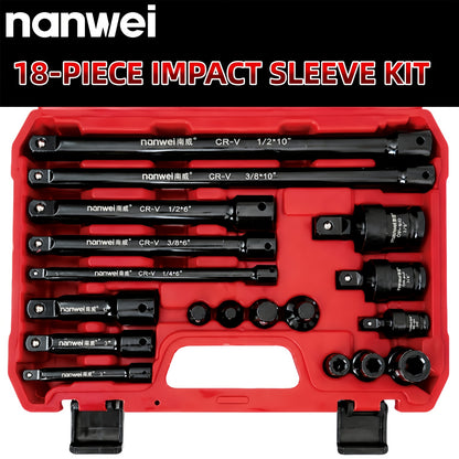[18pcs Socket Set] NANWEI 18pcs Socket Extension Bar Set Includes Extension Bars, Socket Adapters And Impact Driver Bit Connectors. Made of Premium Cr-V Steel. Professional 1/4", 3/8" And 1/2" Drive Set, Ideal for Home Decoration And Mechanical Fastening