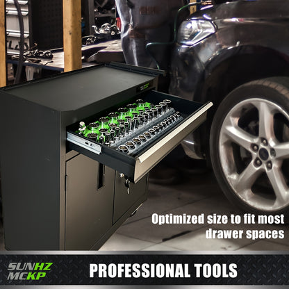 [Magnetic Socket Organizer Set] 6pcs SUNHZMCKP Magnetic Socket Organizer Set | 1/4", 3/8", 1/2" Metric & SAE Socket Holders for Tool Box Drawer, Holds 143pcs Standard And Deep Size Sockets, Fine Father's Day Gifts
