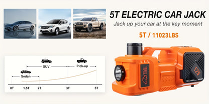 5 Ton Electric Car Jack, Hydraulic Jack And Electric Impact Wrench, Portable Car Lift with Built-in Air Pump, Suitable for SUV MPV Car Truck Tire Replacement Garage Maintenance Easy to Repair Car Tires, Emergency Maintenance Car