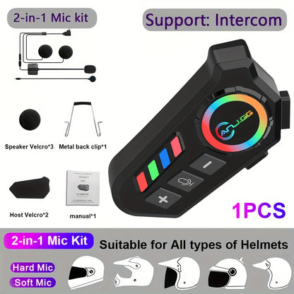 Motorcycle Helmet Headset 1000mAh, Wireless Intercom for Riders, Hands-Free Calls & Music, Voice Control, Noise Cancelling, HD Speakers, Long Battery Life