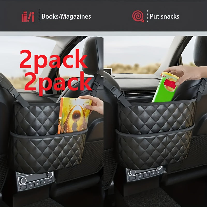 1/2pcs Large Capacity Car Seat Back Organizer - Durable PU Leather Storage Net Bag with Hanging Installation, Lightweight Car Interior Accessory