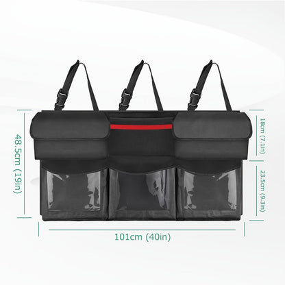Rear Seat Trunk Organizer Suspended Car Organizer Trunk Foldable Cargo Storage with 6 Large Pockets 3 Adjustable Shoulder Straps 40x19 Inches