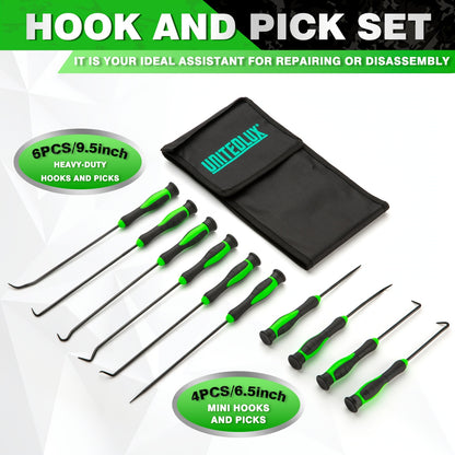[Nice Gifts] 10pcs/6pcs Ultra Long Precision Hooks And Picks, Made Of High-Quality Steel, With Slip Handles And Non Electric Metal Hand Tools, Used For Maintenance Of Automotive Machinery And Electronic Products. Nice Gifts, Without Battery