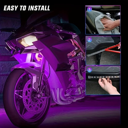 The RGB Motorcycle Light Strip Features Six Installation Points, Operates on 12V, And Includes a Mobile App And Sound Effects, Making It a 6-In-1 Decorative Atmosphere Light for Motorcycles, Without Battery