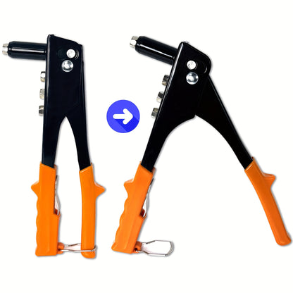 4-in-1 Hand Riveter Gun Kit with 200 Rivets - Heavy-Duty Pop Rivet Tool, 4 Interchangeable Nosepieces & Multi-Size (3/32”, 1/8”, 5/32”, 3/16”) for Metal Riveting - Compatible with Automotive,, - Rivet Gun Kit for Metals