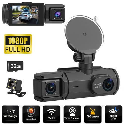 1080P HD Front And Rear Dual-Camera Dash Cam, Equipped with a 2-Inch IPS Screen, 170° Front Wide Angle And 140° Rear Wide Angle, ADAS Driving Assistance, G-Sensor, Loop Recording, Night Vision, 24-Hour Parking Mode - SD Card Not Included