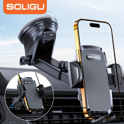 Miracase 3-in-1 Car Phone Mount - Super Suction Dashboard & Air Vent Holder With Telescopic Arm, Adjustable Cradle For All Phones, Quick Release, Durable Metal Hooks, Holiday Gift, Black.