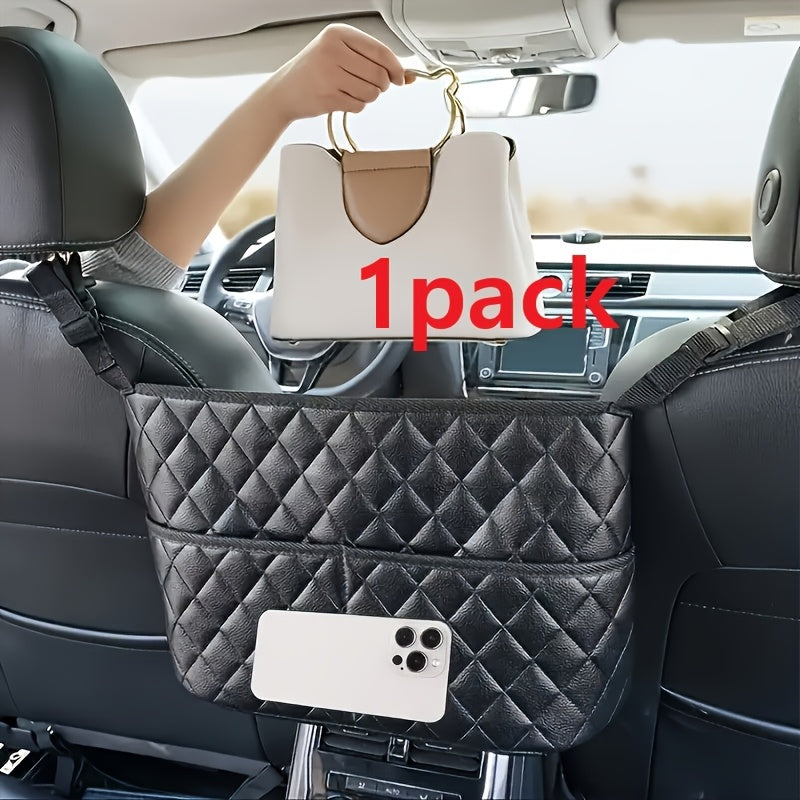 1/2pcs Large Capacity Car Seat Back Organizer - Durable PU Leather Storage Net Bag with Hanging Installation, Lightweight Car Interior Accessory