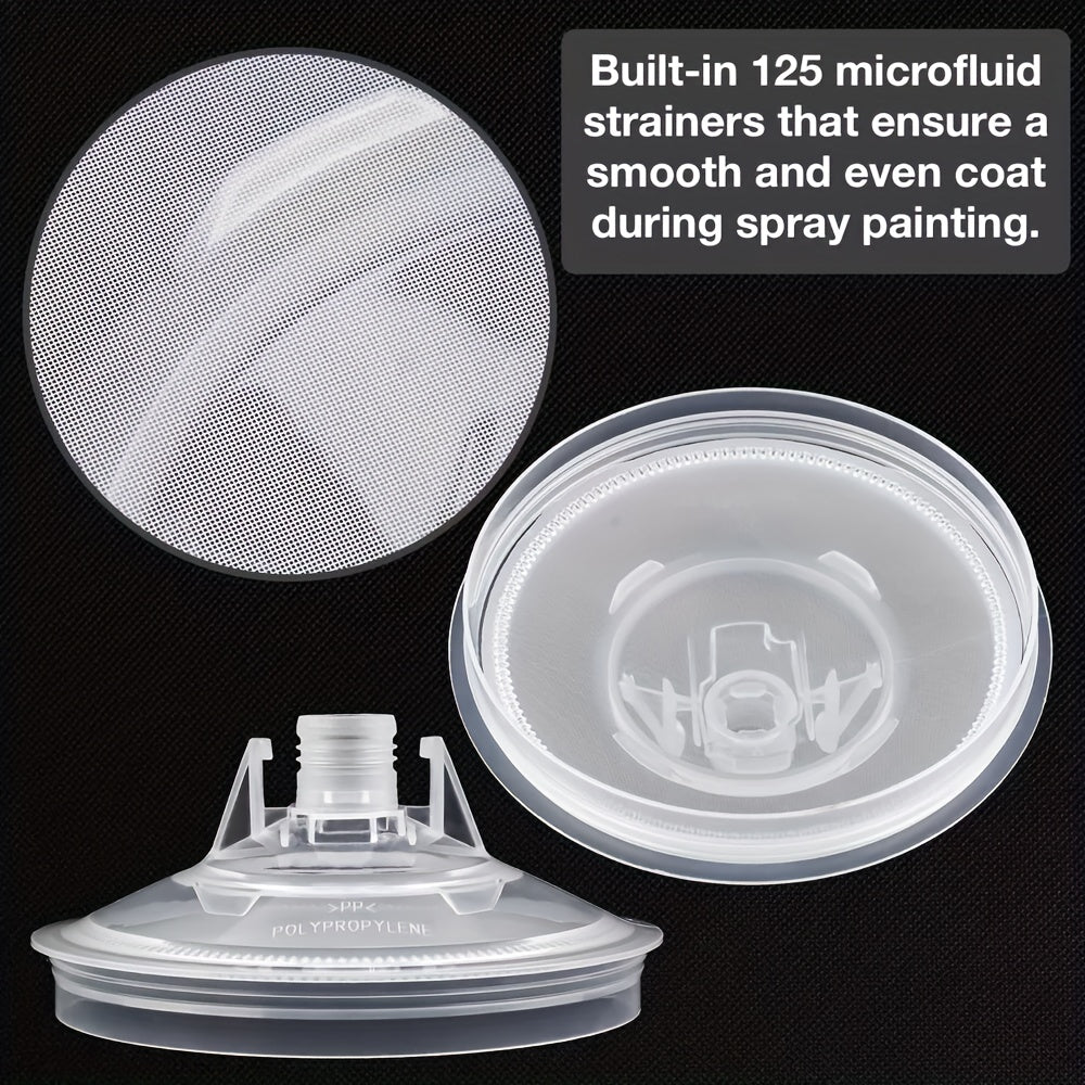 Set of 50 Disposable 20.29oz PPS Cups with Liners And Lids for Paint Spray Guns, Including Mixing Cups for HVLP Sprayers, a 2-Cup Adapter, And a Paint Stirrer, Perfect for Automotive Painting