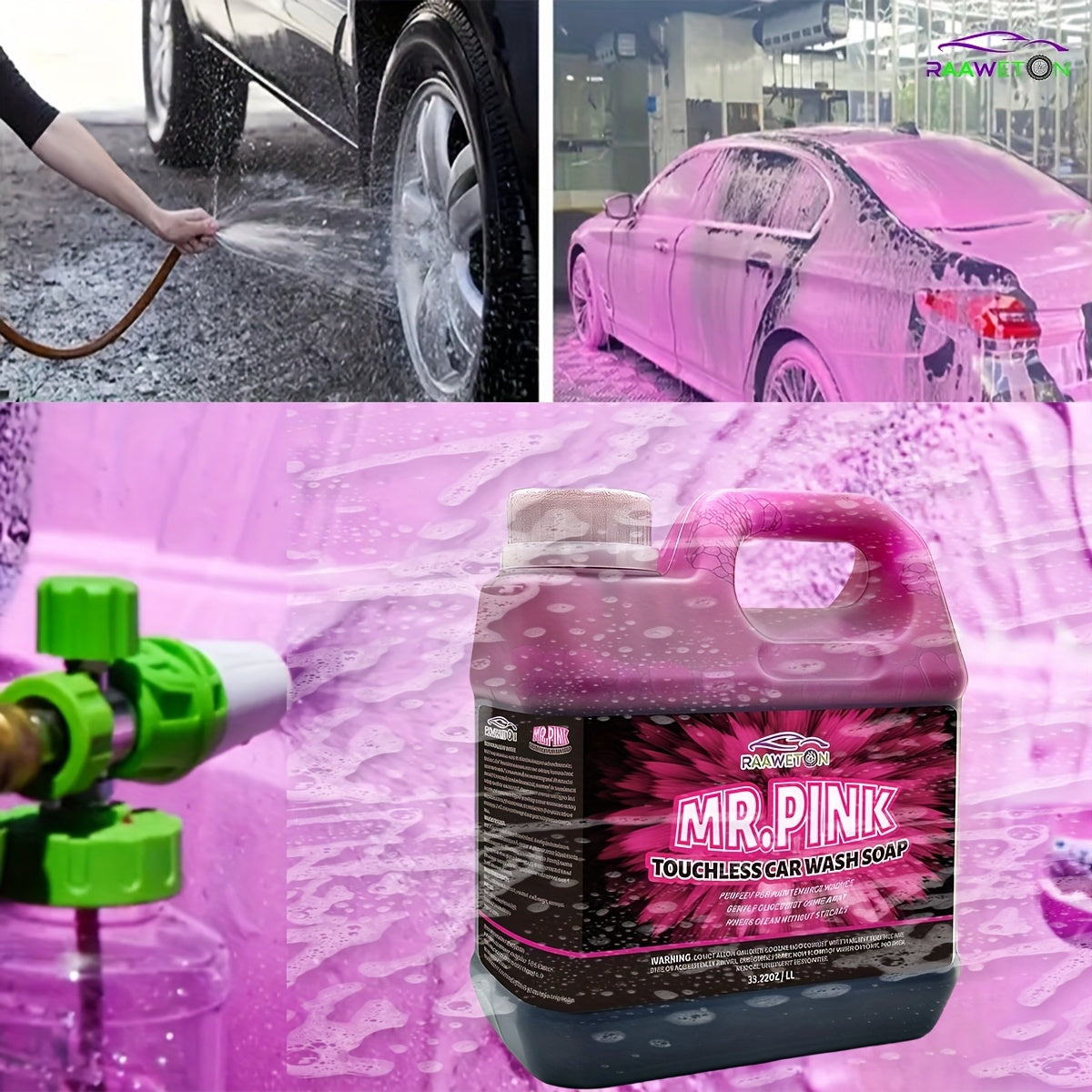 1L/33.82Oz Pink High-Foam Concentrated Car Wash - Effectively Cleans Without Stripping, Removes Contaminants, Softens And Breaks Down Dirt, Suitable for Cars, Trucks, Suvs, Motorcycles, And Rvs, Concentrated Formula for Best Results