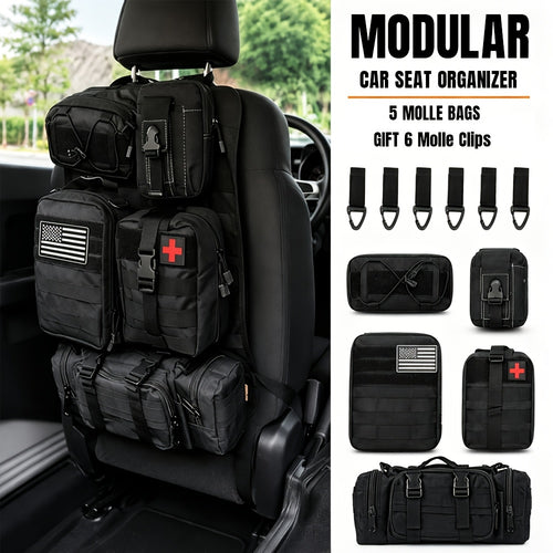 [Universal] Car Seat Back Organizer, Upgrade Vehicle Panel Organizer with 5 Detachable MOLLE Pouches for Vehicles Such As Jeep, Truck, SUV, Etc Multipurpose Car Organizer Hanging Travel Accessories Organizer Comes with 6pcs Keychains