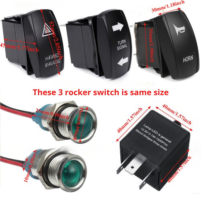 Rocker Switch Turn Signal Kit. Street Legal LED Light, Horn, Hazard for 4X4 Project. Easy Install, Safe Drive, Without Battery