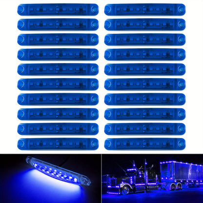 20pcs New Bright 12V 9LED Side Marker Light Lamp Indicator Light Bar -Yellow, Red, White, Blue, Green