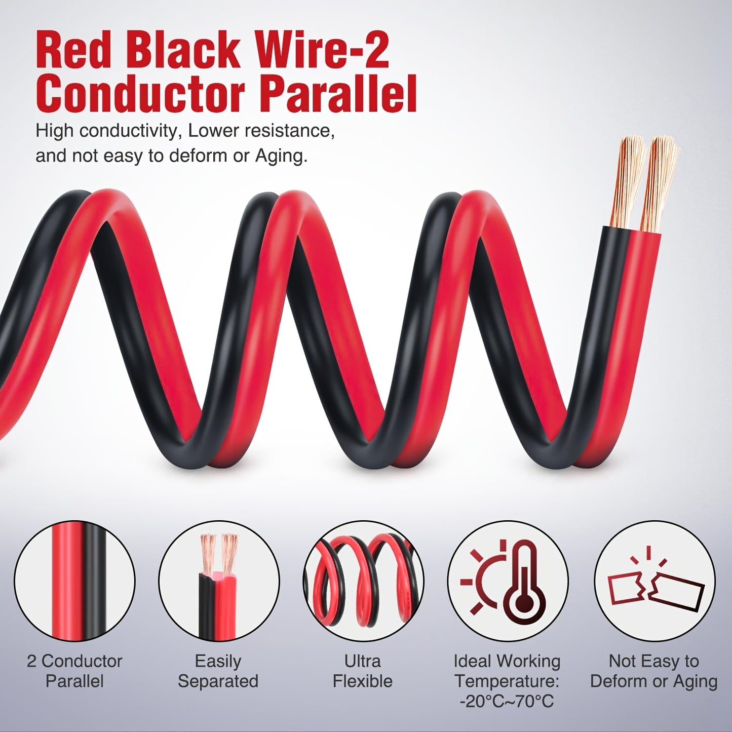 [CCA Electrical Cable] 1pc/2pcs Copper Clad Aluminum Wire Red Black CCA Electrical Cable 2 Conductor Parallel DC Flexible Extension Cords for Car Audio Radio Speaker Amplifier