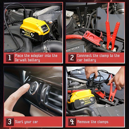 [Portable Without Battery] 20V Lithium-Ion Battery to Jumper Cable Converter - 6Ft Heavy-Duty 100A Portable Power Cable Featuring 12 AWG Tinned Copper Wires And ABS Clamps for Vehicle Jump Starts, Trolling Motors, And Emergency Power (Yellow), Without Bat