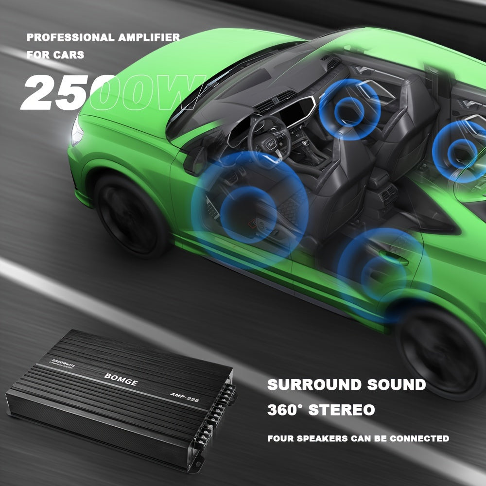BOMGE Professional 4 Channel Amplifier Dub 4 Channel Car Amplifier AMP228 Vehicle Amplifier 2500 Watts Max for Subwoofers And Speakers