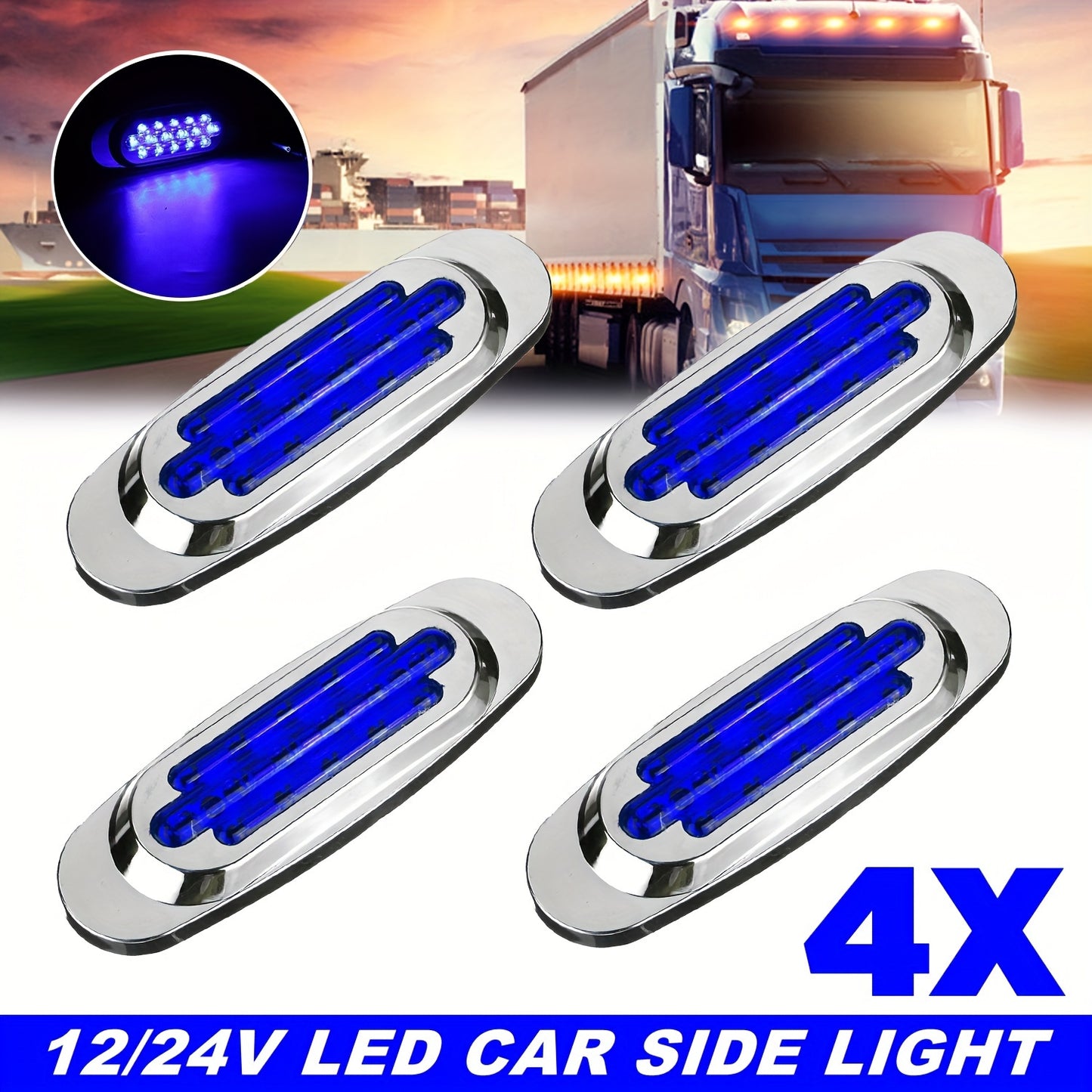 4pcs LED Side Marker Lights for Trucks & Trailers - 16 LEDs, Dual Mode (Steady On + Flash), Fits 12-24V Vehicles - Available in Amber, White, Red, , Green