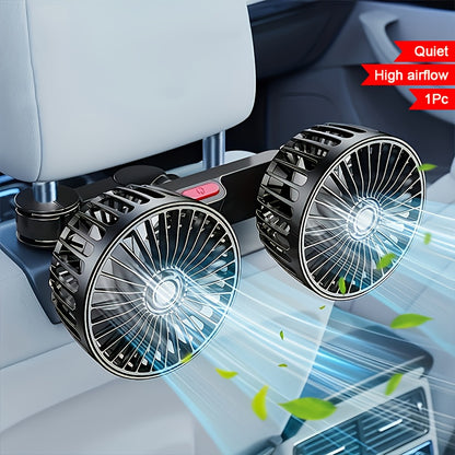 Dual Head Rear Car Fan with Super Powerful Cooling - Quiet Dual Head Fans, Ultra-Low Noise, Foldable Design, Long 70-inch USB Cord, for Cars, Home, Office, Travel - Vehicle Compatibility, Home Ventilation, Sleek Design, Efficient Airflow, Office Workers