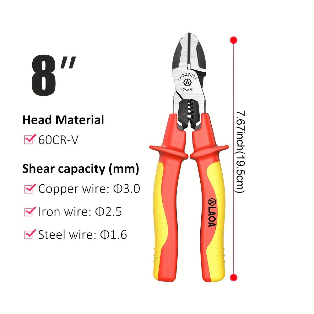 LAOA Insulated Needle-Nose Pliers/Wire Cutters/Diagonal Pliers, Multifunctional Electrician'S Manual Tool That Combines Cutting, Gripping, Twisting Screws, And Crimping Terminals All in One.