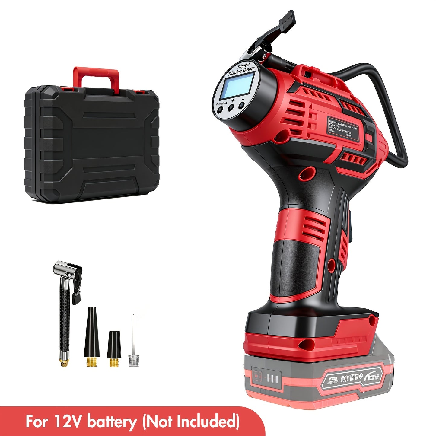 20V Portable Air Compressor, 980kPa Tire Inflator with Digital Display, Powered by NO/One/Two 1500mAh Rechargeable Battery, Includes 12V Car Adapter & Mini USB Connector, for Cars, Motorcycles, Bicycles, and Sports Balls