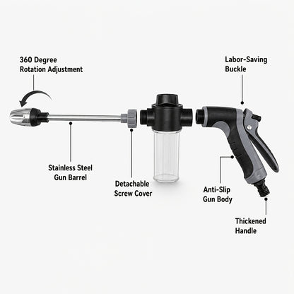 Final English Title:3pcs Long Spray Gun Set with Foam Bottle & Car Wash Towel, Multi-Function Adjustable Nozzle, Detachable Foam Bottle, Easy to Connect for Car Washing, Yard Cleaning & Garden Watering