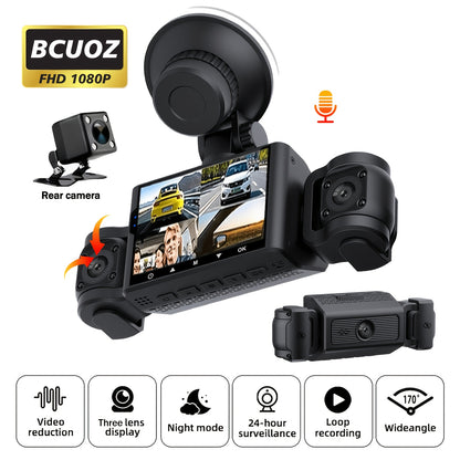 BCUOZ 360° Panoramic 3/4-Channel 1080P Full HD Ultimate Safety Dash Cam Set, 1080P Front + 720P Rear/Left/Right All-Round Coverage, 2.4" Quad-Screen Split Display, Super Night Vision, WDR, G-Sensor, Loop Recording - Auto Parts/ Car Dashboard Camera/