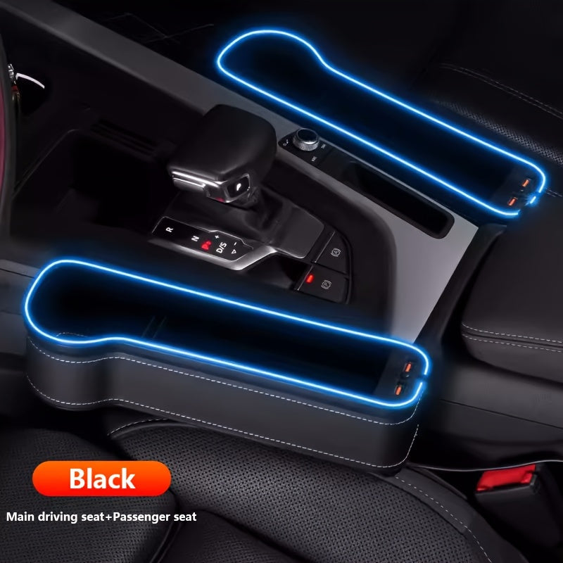 1pc/2pcs Car Seat Gaps Storage Box, Mobile Phone Holder Charger, Sundries Organizer Box with Atmosphere Light, Car Interior Accessories