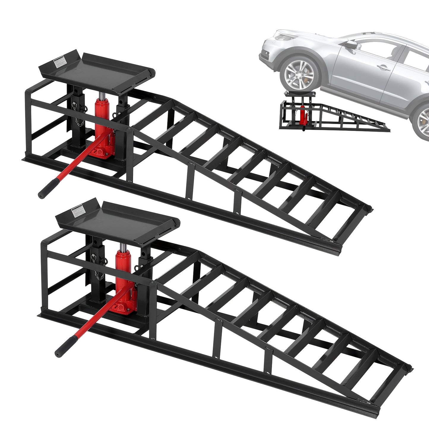 2 Pack Hydraulic Car Ramps - No Installation Required, 5T/ 11000LBS Max Load Low Pro-File Car Lift Service Ramps, Heavy Duty Steel Hydraulic Vehicle Ramps for Car Truck Trailer Garage Repair, Ideal Christmas Birthday Gifts for Women Men Friends