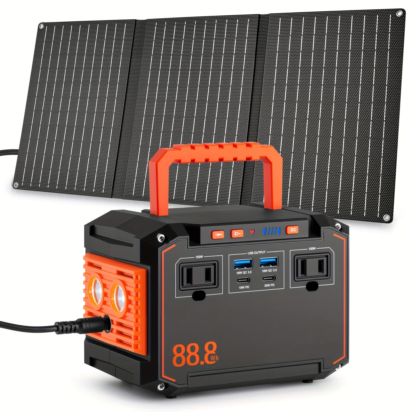 88.8WH Solar Generator Portable Power Station with 30W Solar Panels, 24000mAh Solar Power Bank AC DC USB Ports for Outdoor Solar Lights, Camping Tents, Emergency Outdoor Home Use, CPAP, Fans, Laptops, Emergency, Gifts (Solar Panel Optional)