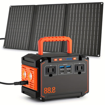 88.8WH Solar Generator Portable Power Station with 30W Solar Panels, 24000mAh Solar Power Bank AC DC USB Ports for Outdoor Solar Lights, Camping Tents, Emergency Outdoor Home Use, CPAP, Fans, Laptops, Emergency, Gifts (Solar Panel Optional)