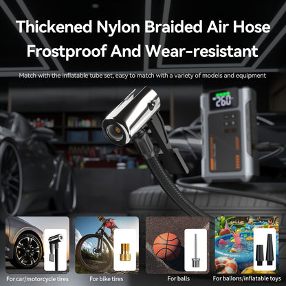 Portable Car Jump Starter with Air Compressor, Jump Starter for Car, 5000A Peak(2.11gal Gas, 1.72gal Diesel) with 150 PSI Tire Inflator, 12V Car Battery Jump Power Pack, Car Jumper Starter Portable, 5in 1 Function Jump, Battery Charger, Smart Cables