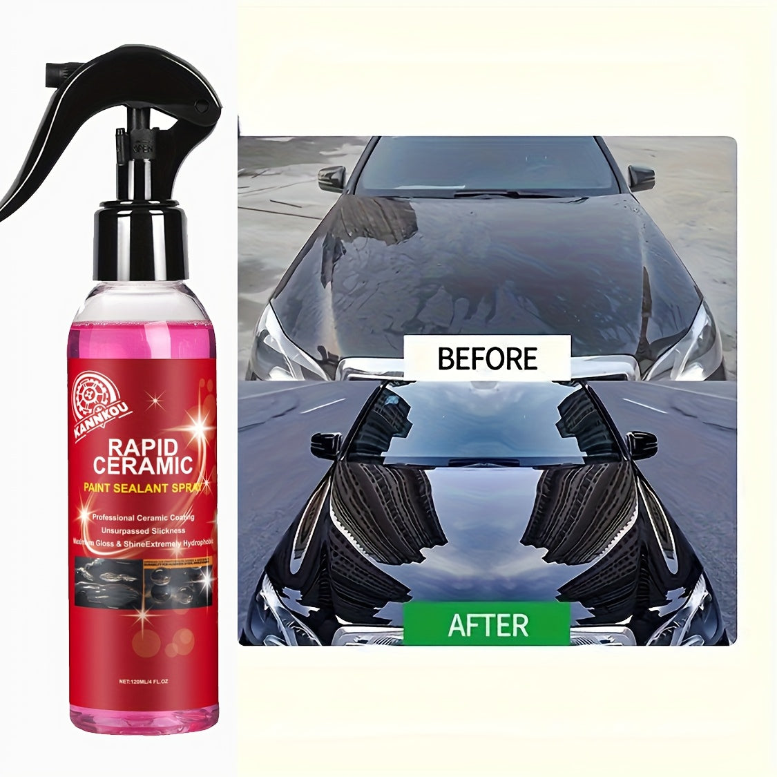 Hybrid Solutions Ceramic Spray Coating, Incredible Shine and Protection for Car Paint, Extreme Water Beading, Safe for Cars, Trucks, Motorcycles, RV's and More, 120ml,4.06oz
