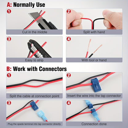 [CCA Electrical Cable] 1pc/2pcs Copper Clad Aluminum Wire Red Black CCA Electrical Cable 2 Conductor Parallel DC Flexible Extension Cords for Car Audio Radio Speaker Amplifier