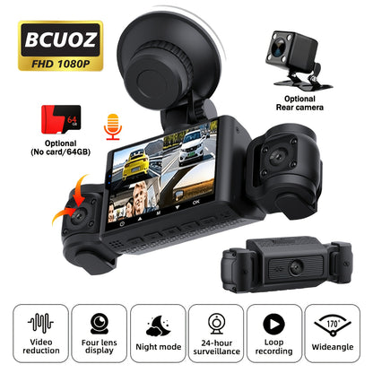 BCUOZ 360° Panoramic 3/4-Channel 1080P Full HD Ultimate Safety Dash Cam Set, 1080P Front + 720P Rear/Left/Right All-Round Coverage, 2.4" Quad-Screen Split Display, Super Night Vision, WDR, G-Sensor, Loop Recording - Auto Parts/ Car Dashboard Camera/