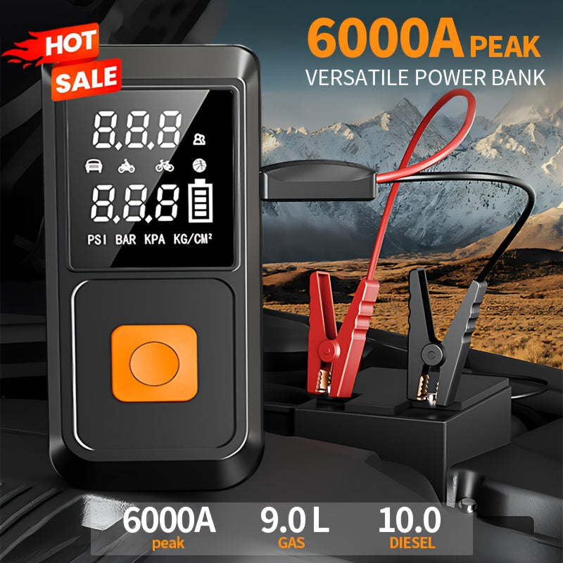 Emergency Power Supply Air Pump, 10000A, Large Screen Digital Display, 250PSI Jump Starter, Compatible with All Car Models, USB Fast Charge, LED Emergency Lighting, Portable 10-liter Gasoline Or 9.0-liter Diesel Engine, with EVA Bag