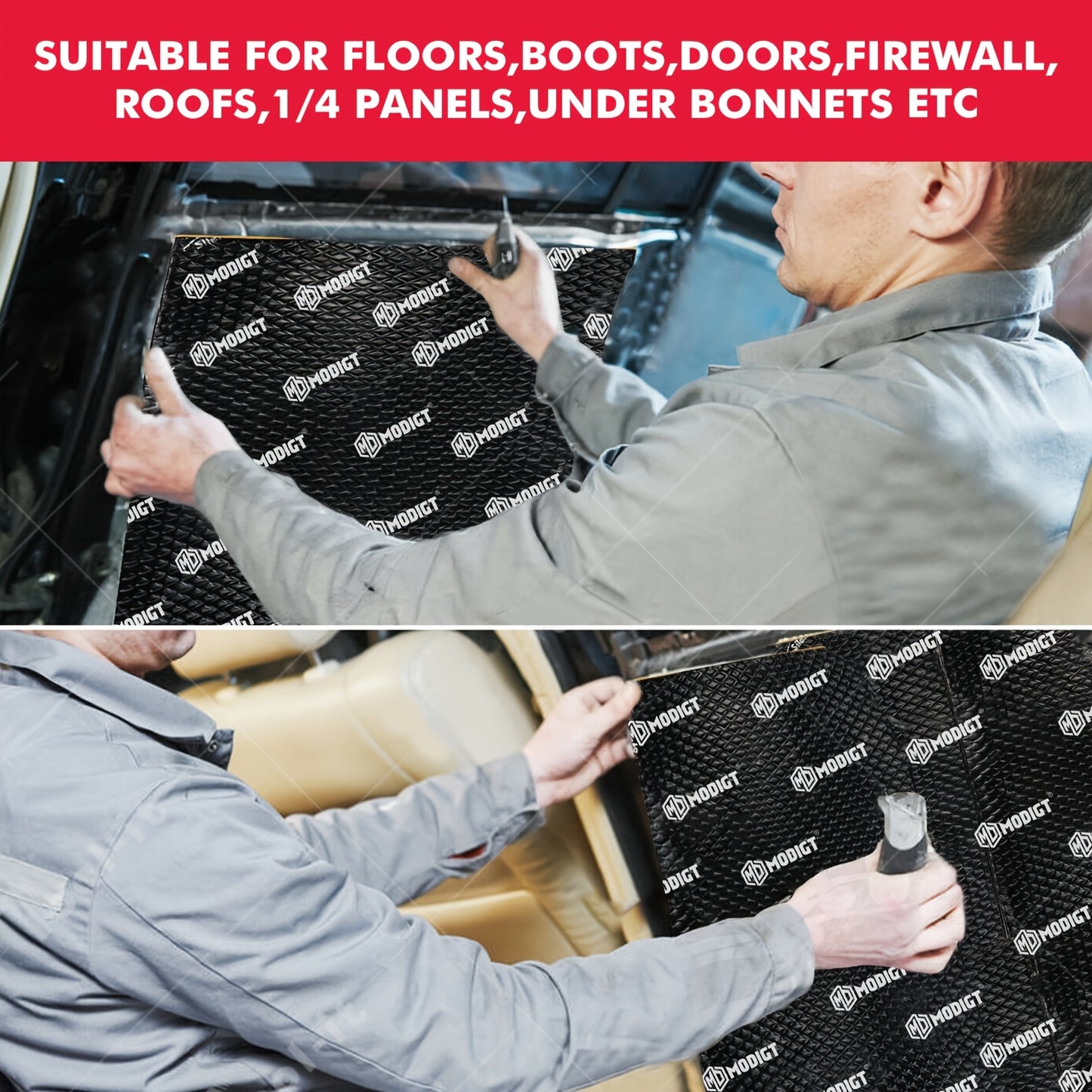 10pcs Butyl Sound Deadener Mat, Noise Insulation And Vibration Dampening Material, Thermal Heat Shield Insulation Noise Reduce Mat Self-adhesive, Cars Hood Firewall Door Trunk Sound Deadening Pad For Car, SUV, Camper, Pickup, Van, Truck, RV