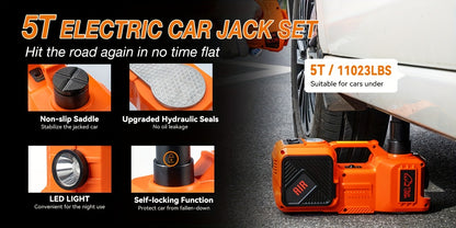 5 Ton Electric Car Jack, Hydraulic Jack And Electric Impact Wrench, Portable Car Lift with Built-in Air Pump, Suitable for SUV MPV Car Truck Tire Replacement Garage Maintenance Easy to Repair Car Tires, Emergency Maintenance Car