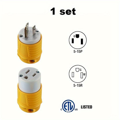 Set of 1/3/5 Male And Female Connectors, American Industrial RV Replacement Plug Set NEMA 5-15R 15A 125V, Straight Connector, Yellow Color, Without Battery RV Plugs, Inlets & Receptacles