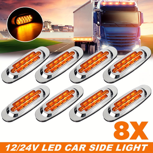 8pcs Ultra-Bright 16LED Car Side Marker Lights, 12-24V - Amber/White/Red/Blue/Green, Fit for Trucks & Trailers, Enhanced Visibility & Safety