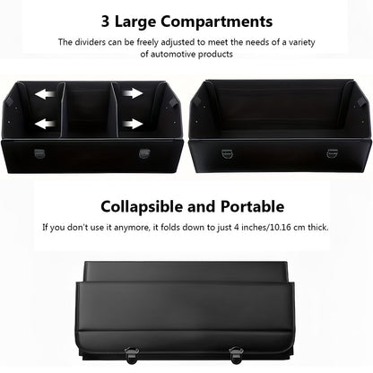 Multi-Compartment PU Leather Car Organizer Box - Foldable Large Capacity Storage for SUVs, Cars, Trucks, Campers & Workspaces - Durable Auto Interior Accessory, Highquality Material
