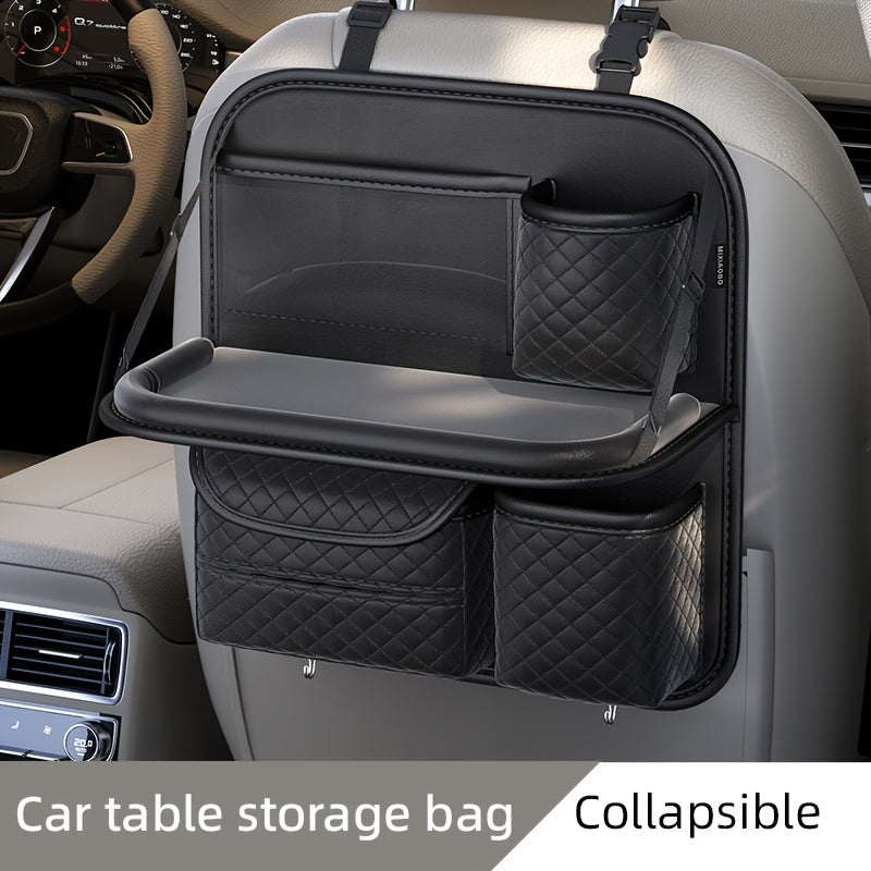 2025 New Spacious Faux Leather Car Seat Back Storage Bag | Foldable Organizer Featuring Tablet Holder, Cup Holder & Mesh Pocket, Versatile Car Seat Back Organizer for Rear Seats, Perfect Gift