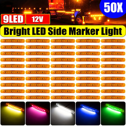50pcs New Bright 12V-24V 9 LED Side Light Lamp Indicator Light Bar For Truck Trailer Bus Boat Rv Lorries-Yellow, Red, White, Blue, Green
