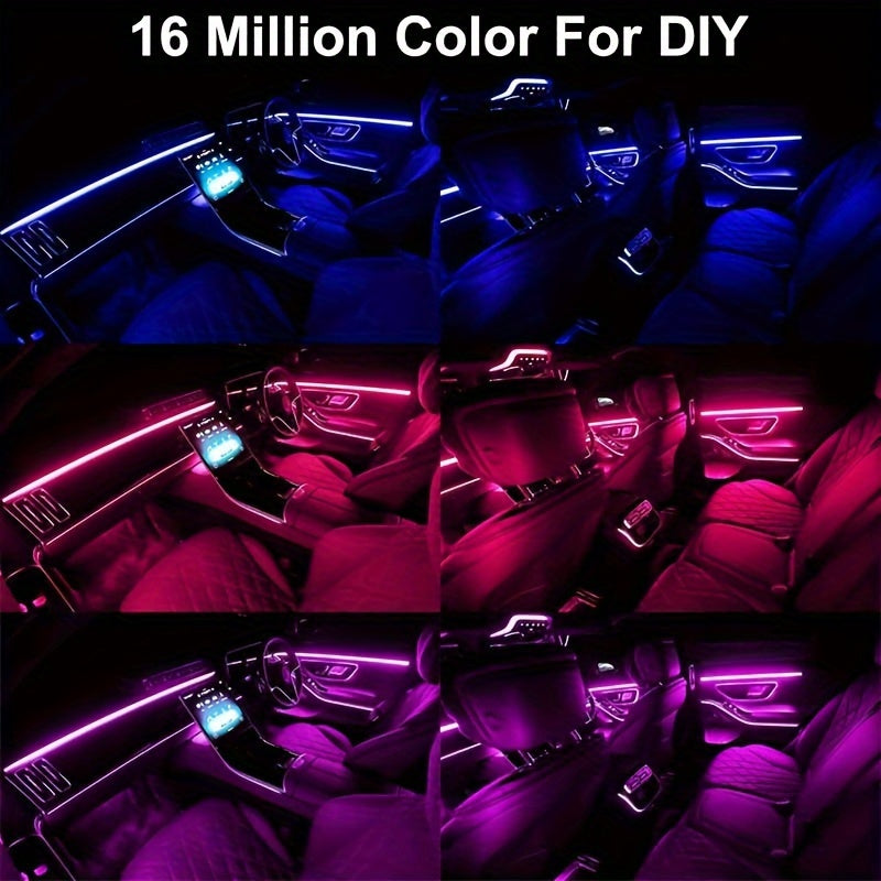 [RGB Multi-Color LED] Automotive LED Interior Light Strip, 5in 1 276 Inch RGB Multi-Color, with Optical Fiber Ambient Lighting Kit, Button And APP Control, Car Car Plug LED Light Strip with Music Synchronization Mode, Without Battery