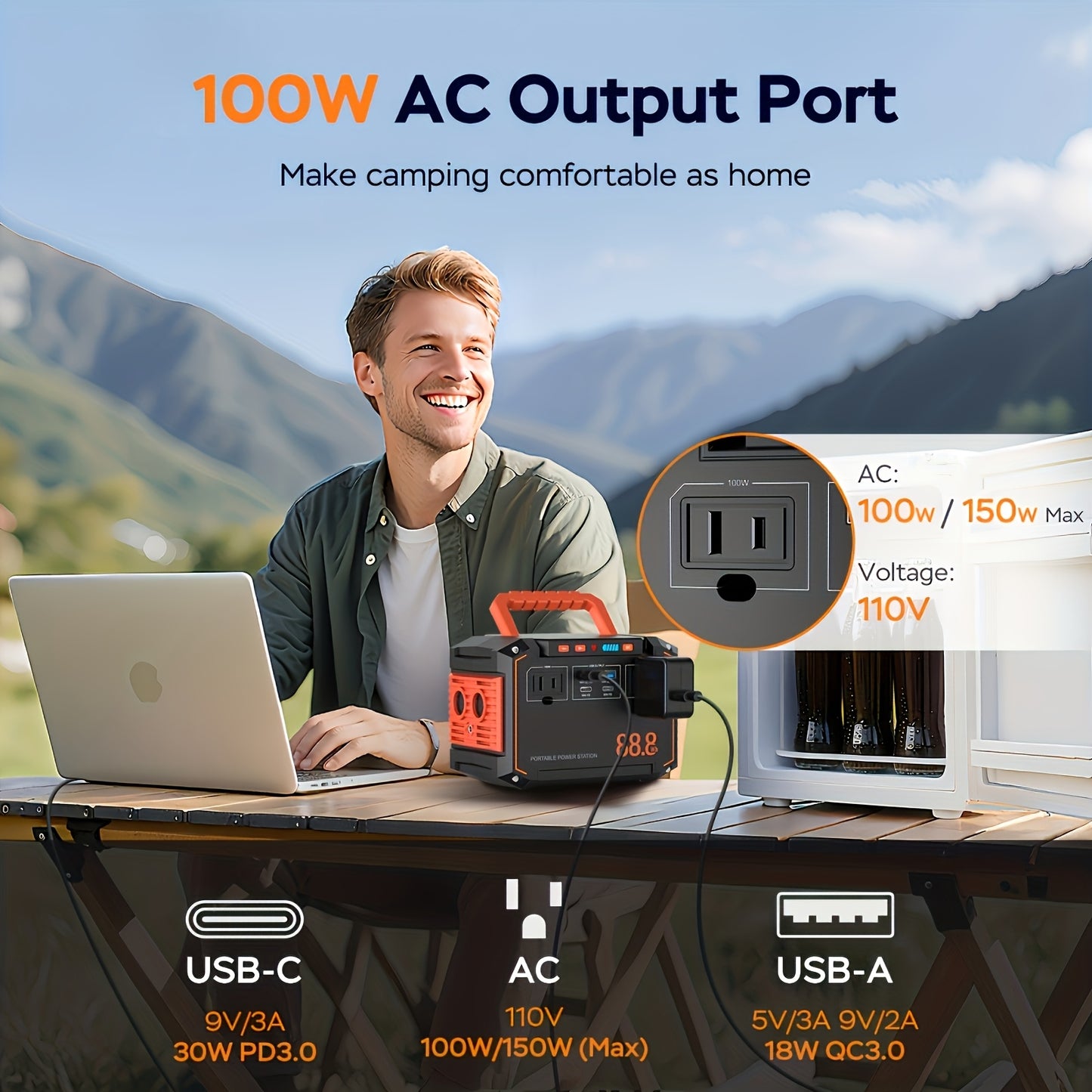88.8WH Solar Generator Portable Power Station with 30W Solar Panels, 24000mAh Solar Power Bank AC DC USB Ports for Outdoor Solar Lights, Camping Tents, Emergency Outdoor Home Use, CPAP, Fans, Laptops, Emergency, Gifts (Solar Panel Optional)