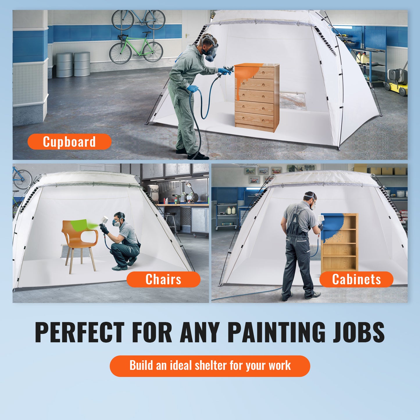 VEVOR Spray Paint Shelter Spray Paint Tent 90*62*62in/120*84*72in Portable Paint Booth DIY