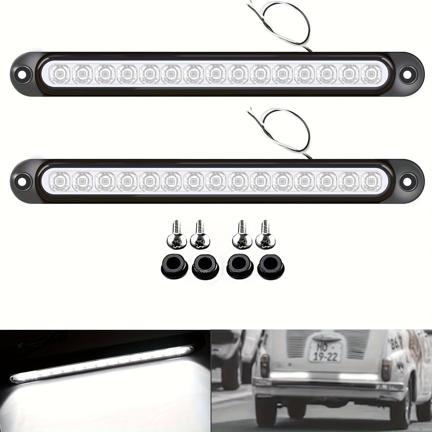 4pcs White 15LEDs Trailer Brake Tail Light Bar LED Trailer Lights Stop Turn Signal Tail Lights Trailer Identification Light for Marine Boats Golf Truck Offroad