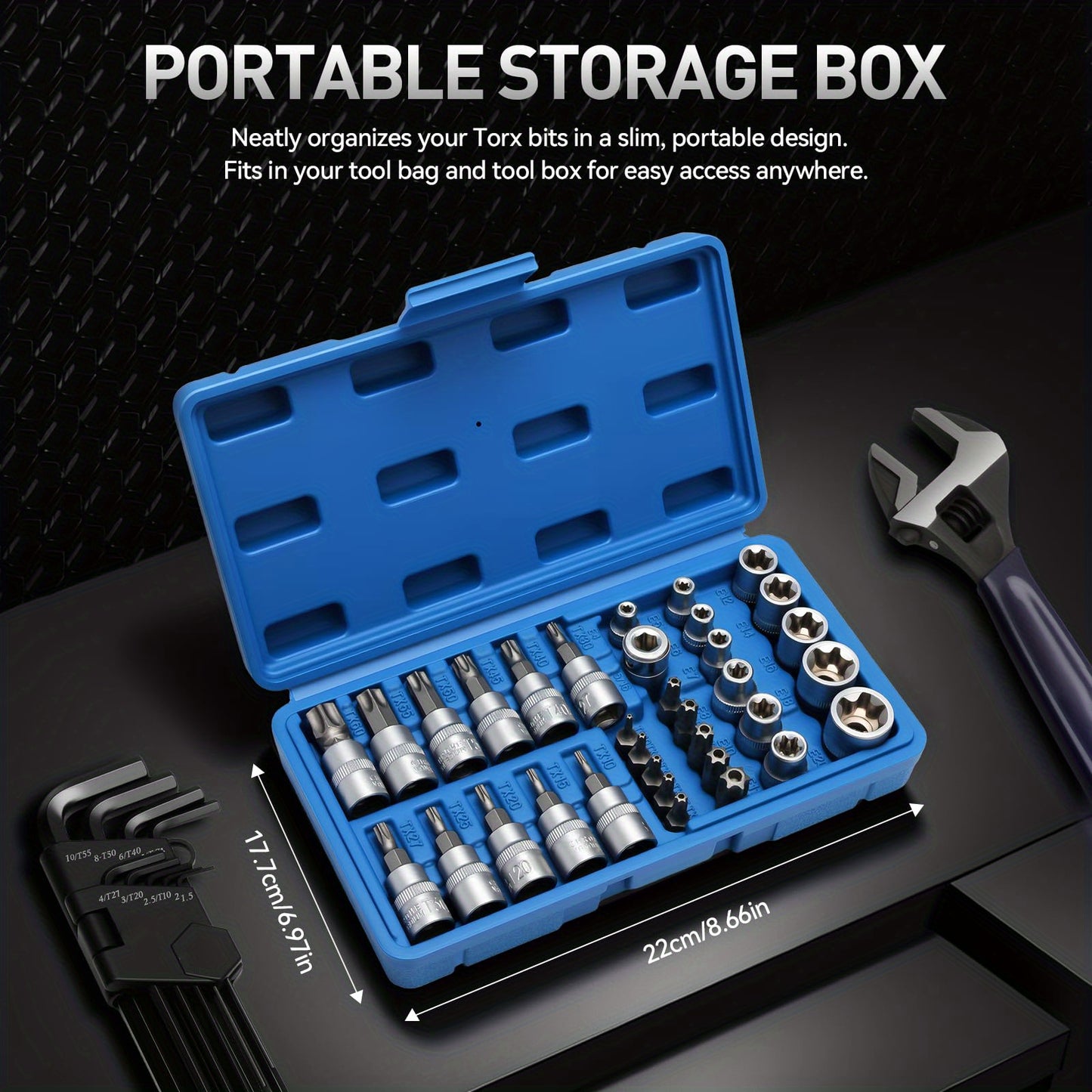 34/34+12pcs 3/8'' Drive Torx Star Bit Sockets CR-V E-Socket Set, E4-20, T10-60, Tamper Proof Set TT10-TT55, 5/16"F to 3/8"M Adapter with Storage Case,S2 Steel, Ideal for Car,Trucks,Home Improvement